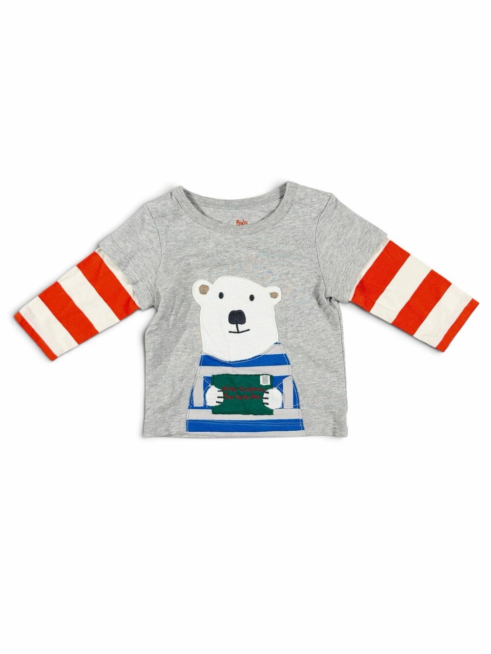 NEW Mini Baby Boden Polar Bear Christmas Appliqué Long Sleeve Shirt 3-6 Months